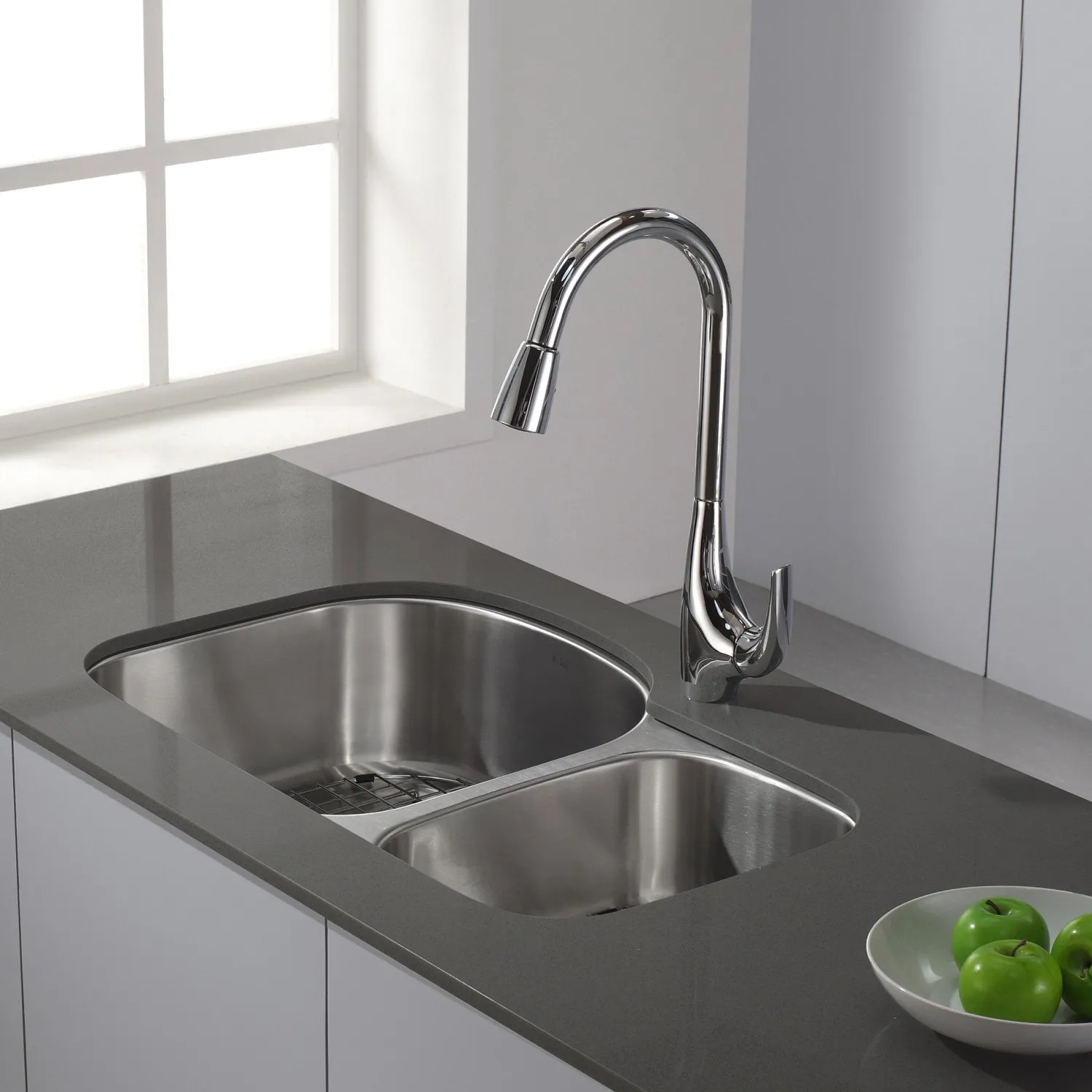 Discount Single-Handle High Arch Kitchen Faucet with Pull Down Dual-Function Sprayer in Chrome Single Hole