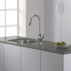 Discount Single-Handle High Arch Kitchen Faucet with Pull Down Dual-Function Sprayer in Chrome Single Hole