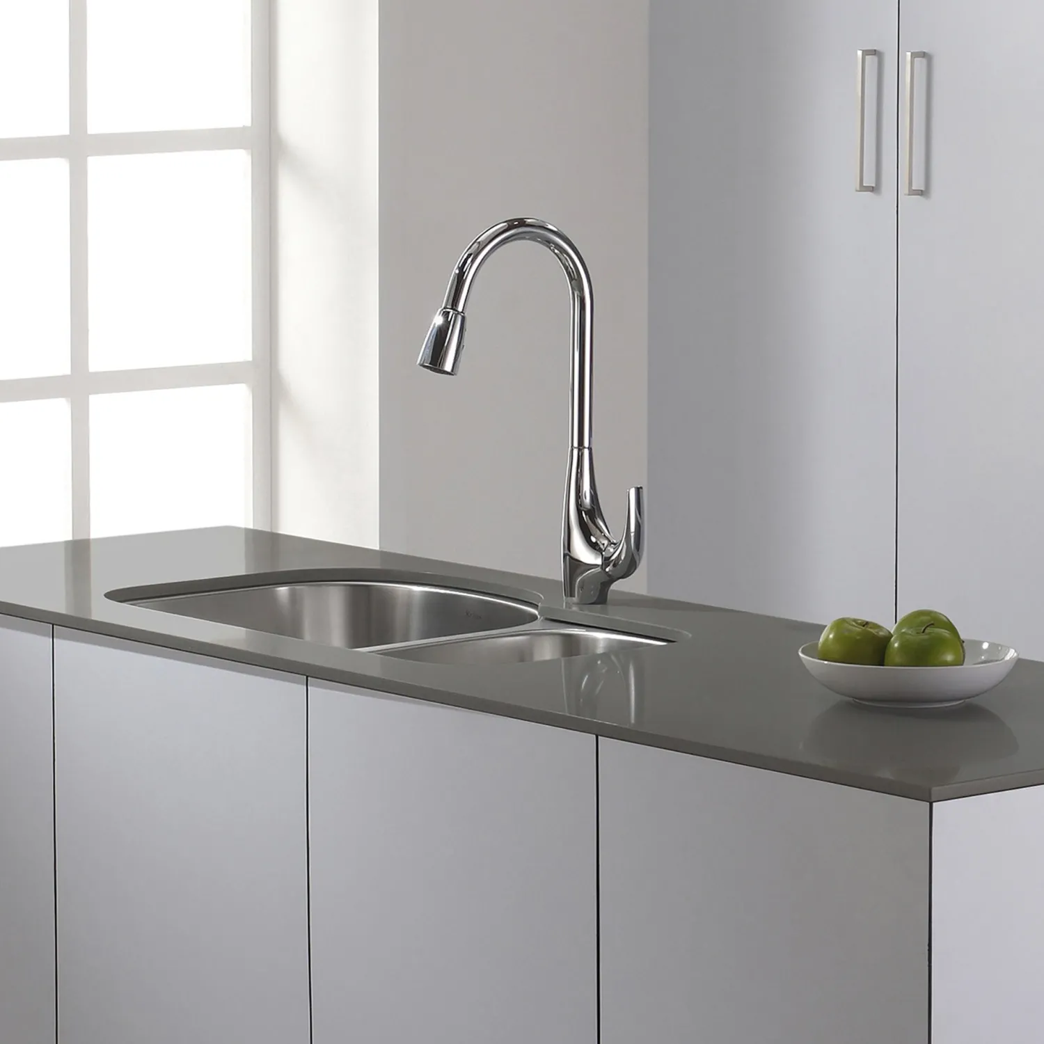 Discount Single-Handle High Arch Kitchen Faucet with Pull Down Dual-Function Sprayer in Chrome Single Hole