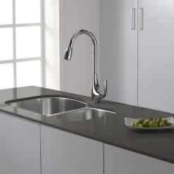 Discount Single-Handle High Arch Kitchen Faucet with Pull Down Dual-Function Sprayer in Chrome Single Hole