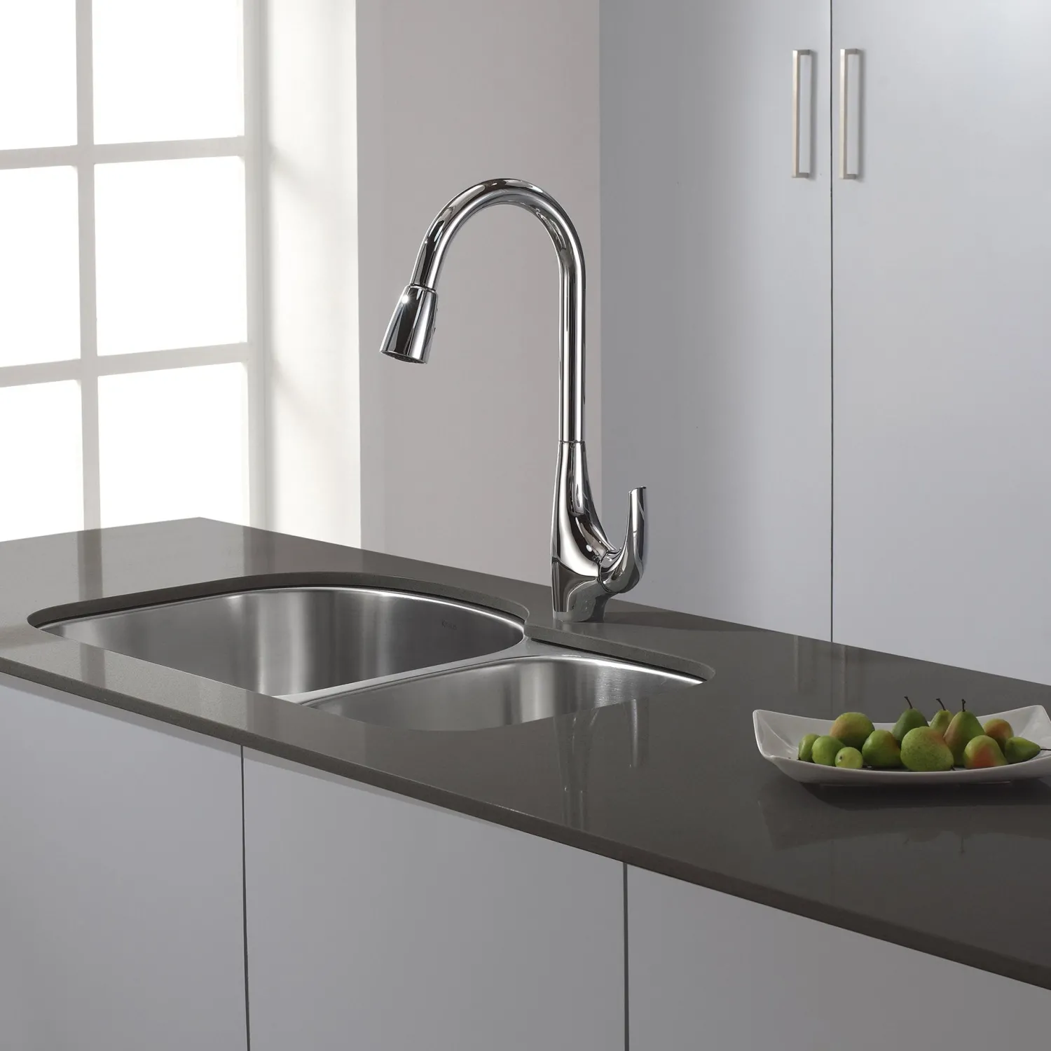 Discount Single-Handle High Arch Kitchen Faucet with Pull Down Dual-Function Sprayer in Chrome Single Hole