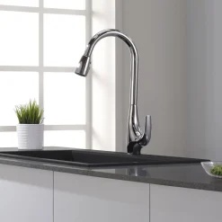 Discount Single-Handle High Arch Kitchen Faucet with Pull Down Dual-Function Sprayer in Chrome Single Hole