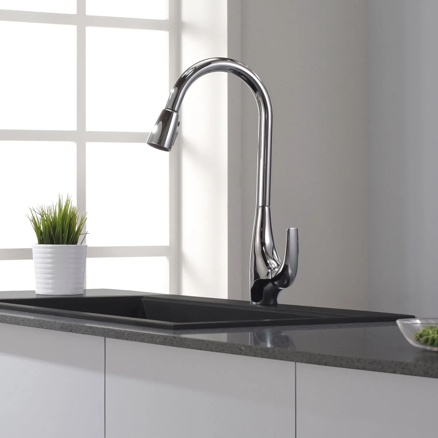 Discount Single-Handle High Arch Kitchen Faucet with Pull Down Dual-Function Sprayer in Chrome Single Hole