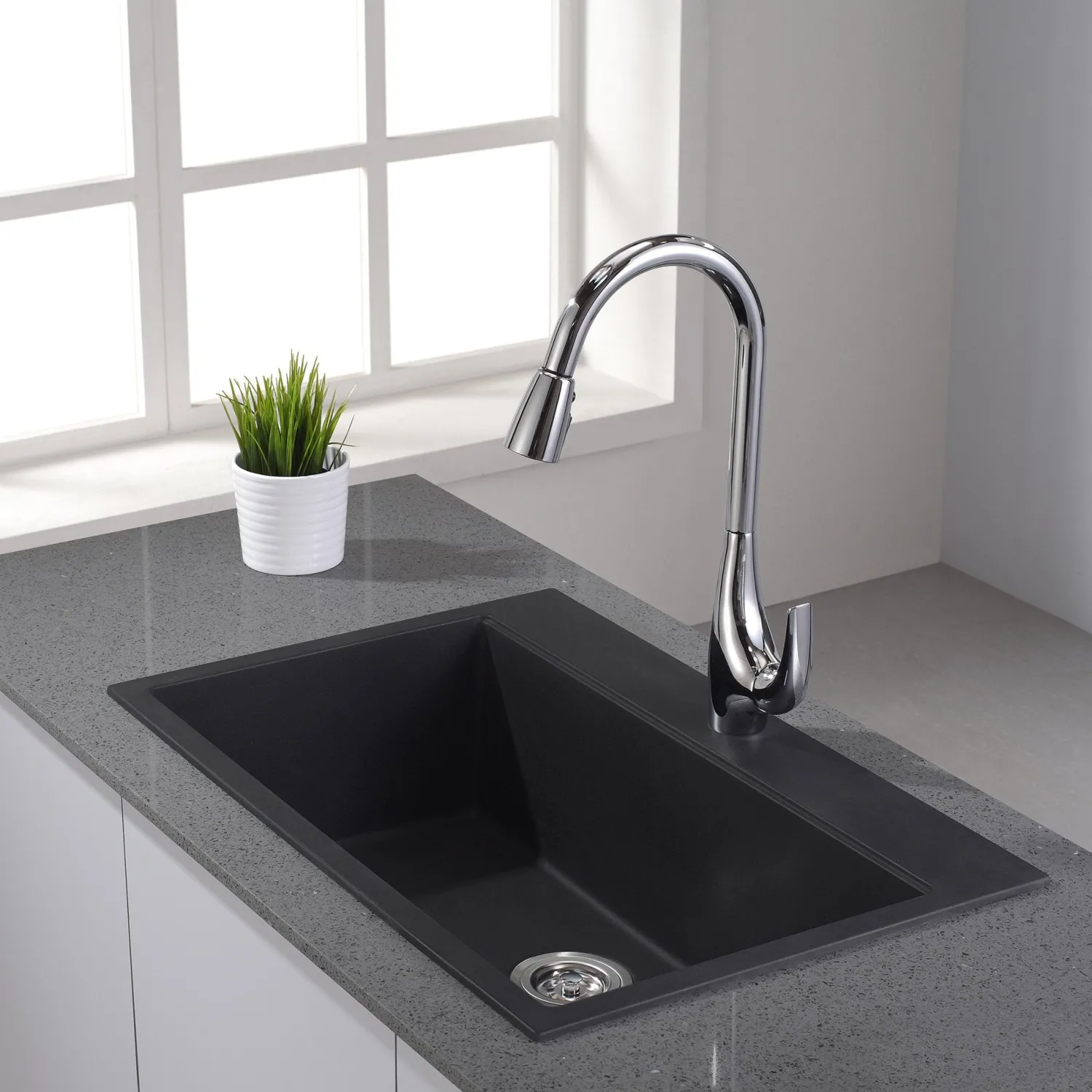 Discount Single-Handle High Arch Kitchen Faucet with Pull Down Dual-Function Sprayer in Chrome Single Hole
