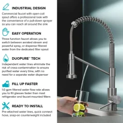 Hot Single Handle Kitchen Faucet with Integrated Dispenser for Water Filtration in Spot-Free Stainless Steel & Matte Black Single Hole|Water Filter Faucets