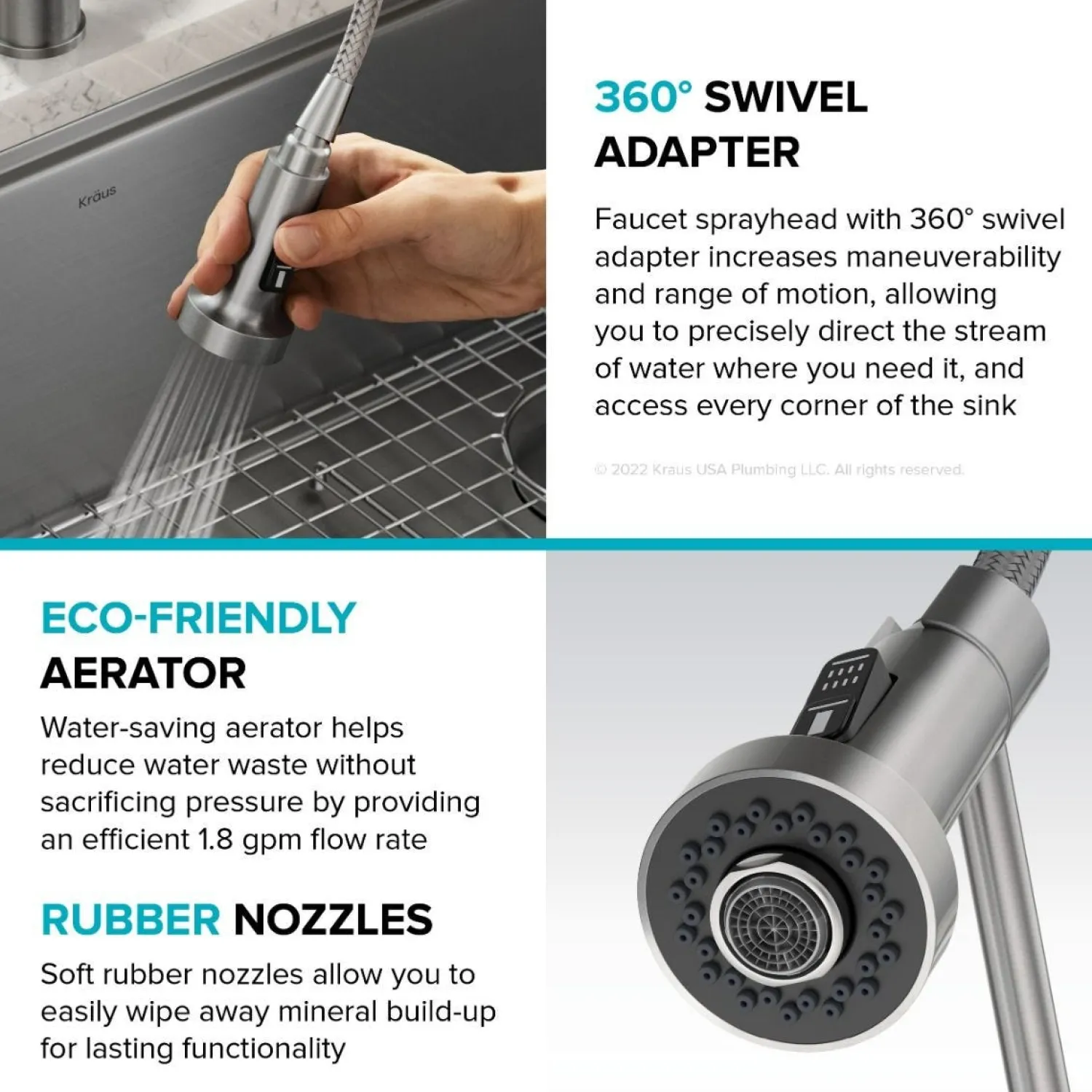 Hot Single Handle Kitchen Faucet with Integrated Dispenser for Water Filtration in Spot-Free Stainless Steel & Matte Black Single Hole|Water Filter Faucets