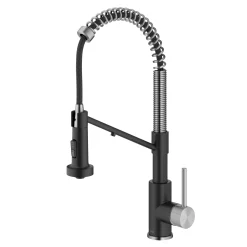 Hot Single Handle Kitchen Faucet with Integrated Dispenser for Water Filtration in Spot-Free Stainless Steel & Matte Black Single Hole|Water Filter Faucets