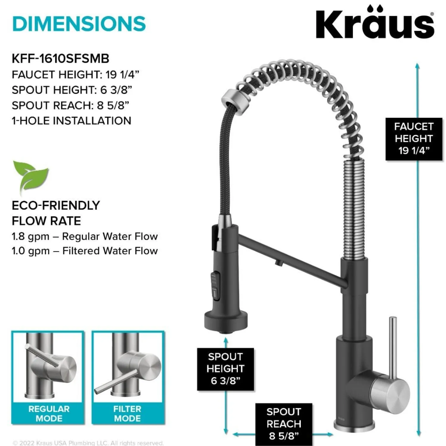 Hot Single Handle Kitchen Faucet with Integrated Dispenser for Water Filtration in Spot-Free Stainless Steel & Matte Black Single Hole|Water Filter Faucets