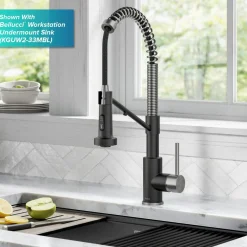 Hot Single Handle Kitchen Faucet with Integrated Dispenser for Water Filtration in Spot-Free Stainless Steel & Matte Black Single Hole|Water Filter Faucets