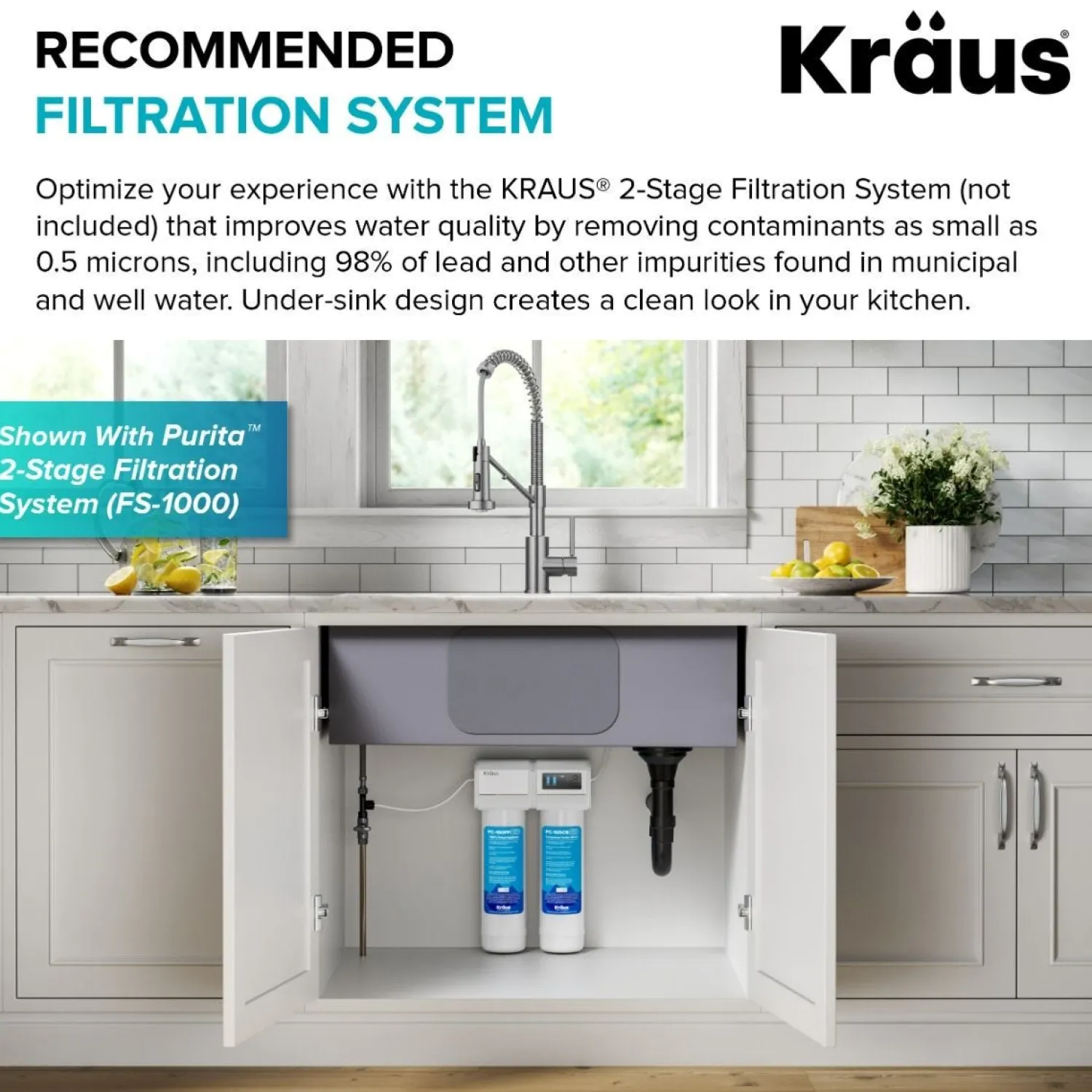 Hot Single Handle Kitchen Faucet with Integrated Dispenser for Water Filtration in Spot-Free Stainless Steel & Matte Black Single Hole|Water Filter Faucets