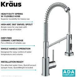 Best Single Handle Kitchen Faucet with Integrated Dispenser for Water Filtration in Chrome Single Hole|Water Filter Faucets