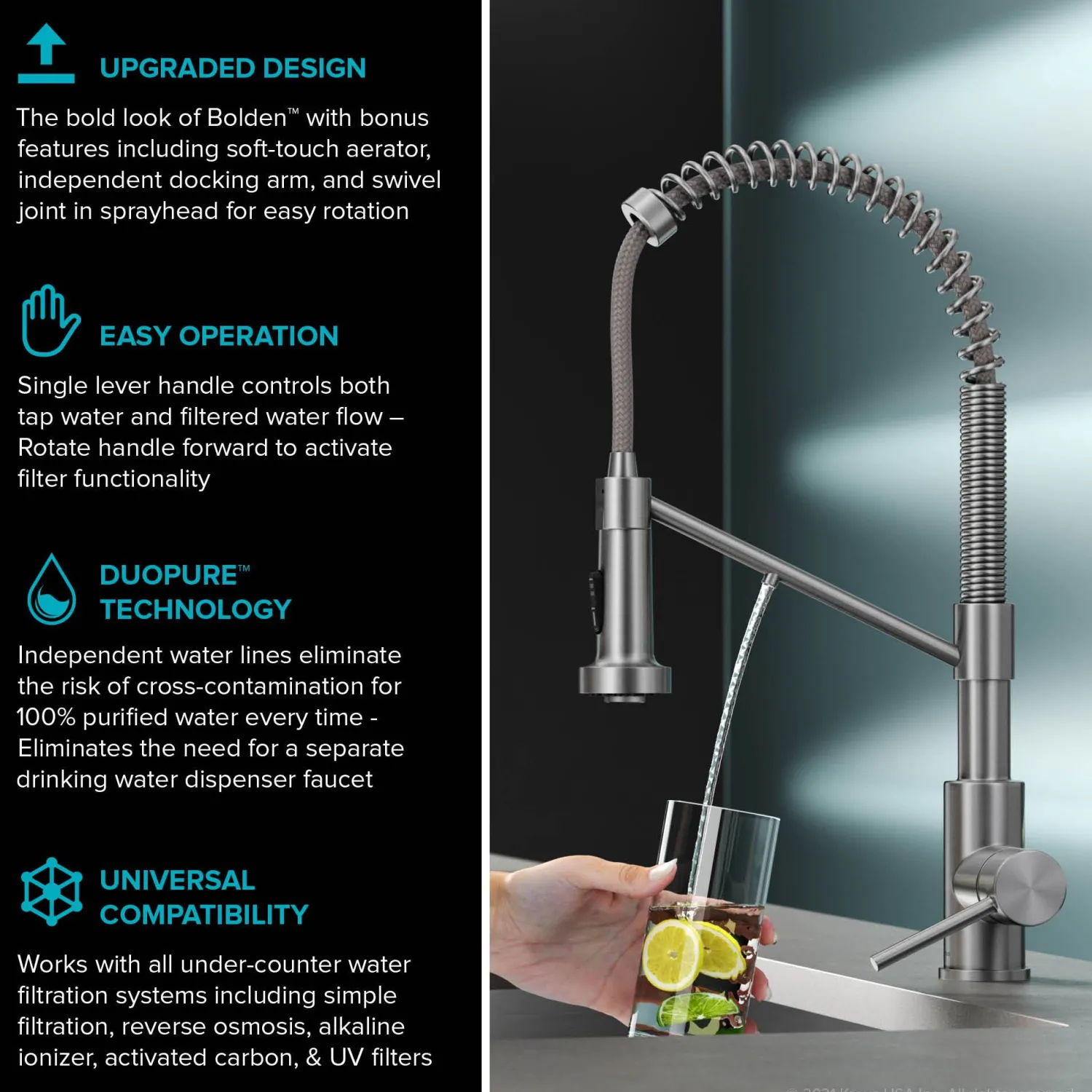 Best Single Handle Kitchen Faucet with Integrated Dispenser for Water Filtration in Chrome Single Hole|Water Filter Faucets