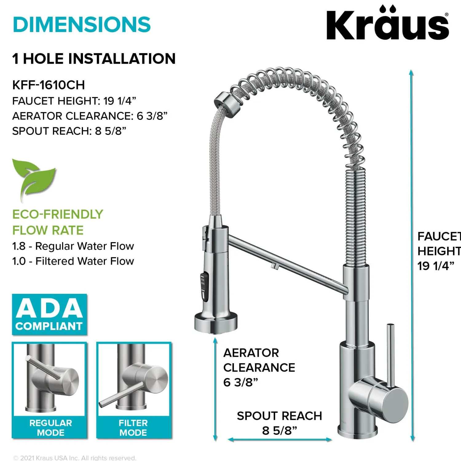 Best Single Handle Kitchen Faucet with Integrated Dispenser for Water Filtration in Chrome Single Hole|Water Filter Faucets