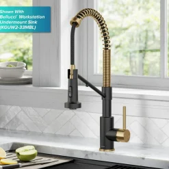 Clearance Single Handle Kitchen Faucet with Integrated Dispenser for Water Filtration in Brushed Brass & Matte Black Single Hole|Water Filter Faucets