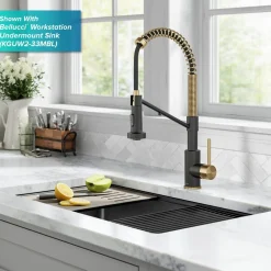 Clearance Single Handle Kitchen Faucet with Integrated Dispenser for Water Filtration in Brushed Brass & Matte Black Single Hole|Water Filter Faucets