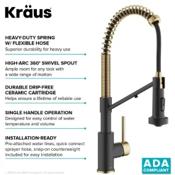 Clearance Single Handle Kitchen Faucet with Integrated Dispenser for Water Filtration in Brushed Brass & Matte Black Single Hole|Water Filter Faucets