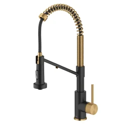 Clearance Single Handle Kitchen Faucet with Integrated Dispenser for Water Filtration in Brushed Brass & Matte Black Single Hole|Water Filter Faucets