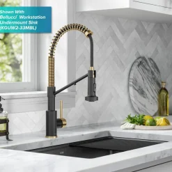 Clearance Single Handle Kitchen Faucet with Integrated Dispenser for Water Filtration in Brushed Brass & Matte Black Single Hole|Water Filter Faucets