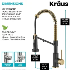 Clearance Single Handle Kitchen Faucet with Integrated Dispenser for Water Filtration in Brushed Brass & Matte Black Single Hole|Water Filter Faucets