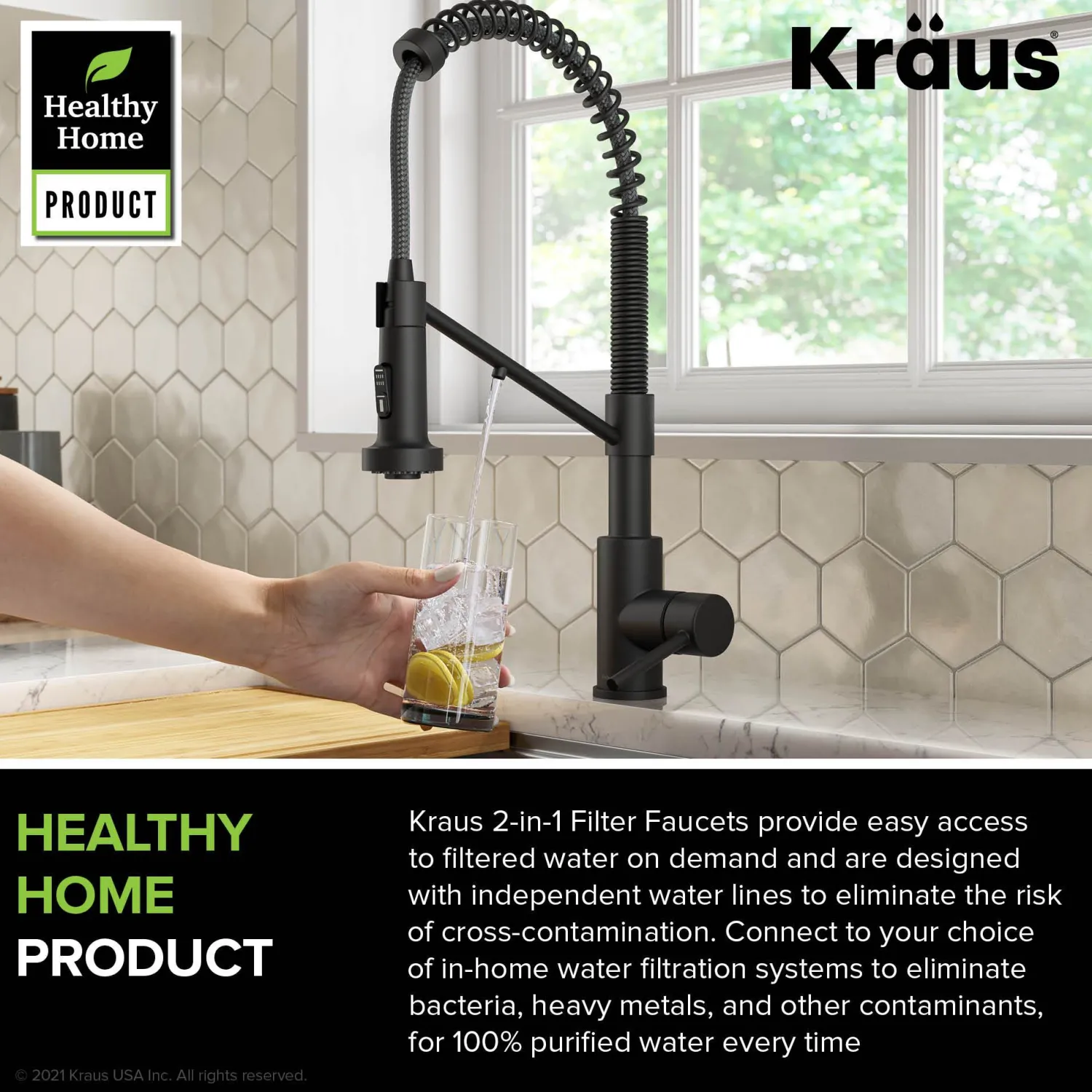 Single Handle Kitchen Faucet with Integrated Dispenser for Water Filtration in Matte Black Single Hole|Water Filter Faucets