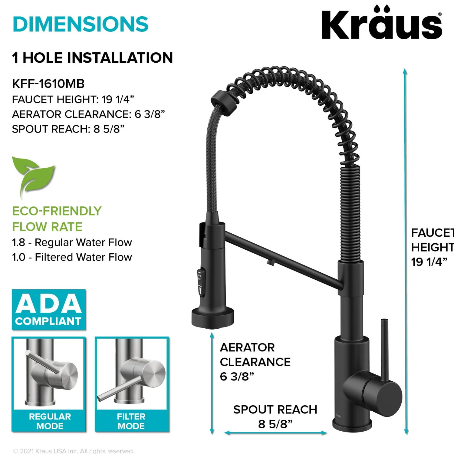 Single Handle Kitchen Faucet with Integrated Dispenser for Water Filtration in Matte Black Single Hole|Water Filter Faucets