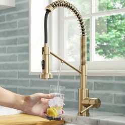 Sale Single Handle Kitchen Faucet with Integrated Dispenser for Water Filtration in Spot Free Antique Champagne Bronze Single Hole|Water Filter Faucets