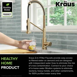 Sale Single Handle Kitchen Faucet with Integrated Dispenser for Water Filtration in Spot Free Antique Champagne Bronze Single Hole|Water Filter Faucets