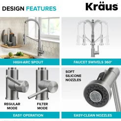 Sale Single Handle Kitchen Faucet with Integrated Dispenser for Water Filtration in Spot Free Stainless Steel Single Hole|Water Filter Faucets