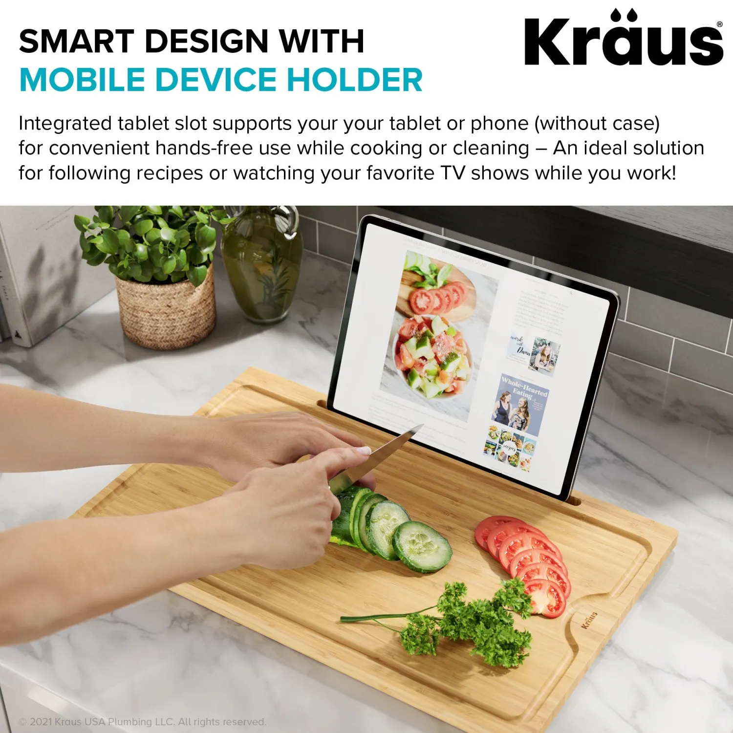 Clearance Solid Bamboo Cutting Board with Mobile Device Holder for most Standard Kitchen Sinks Cutting Boards