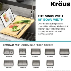 Clearance Solid Bamboo Cutting Board with Mobile Device Holder for most Standard Kitchen Sinks Cutting Boards
