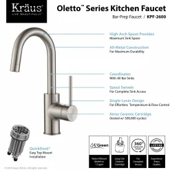 Spot Free Oletto Single Handle Kitchen Bar Faucet in all-Brite Stainless Steel Finish Bar Faucets