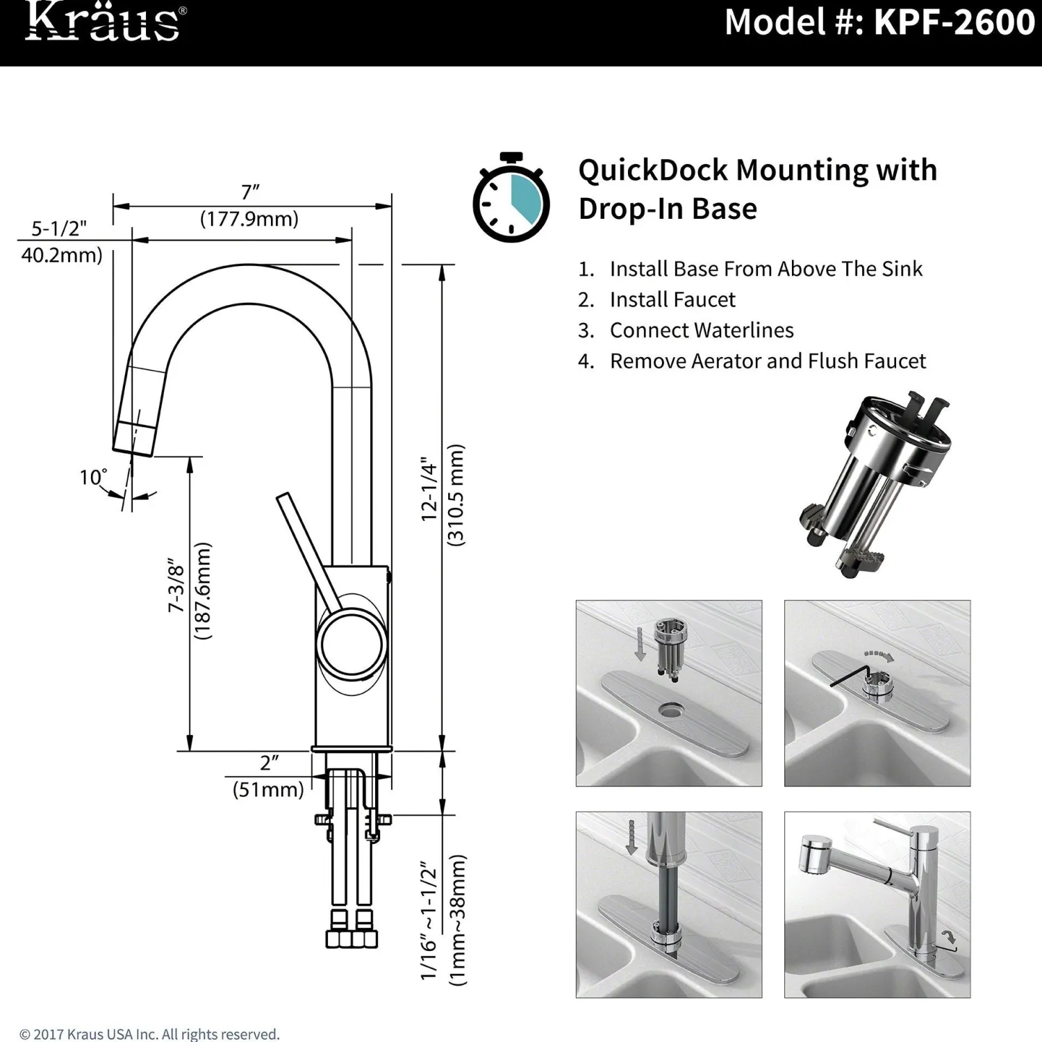Spot Free Oletto Single Handle Kitchen Bar Faucet in all-Brite Stainless Steel Finish Bar Faucets