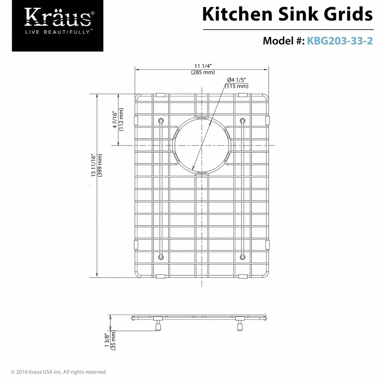 Discount Stainless Steel Bottom Grid with Protective Anti-Scratch Bumpers for KHF203-33 Kitchen Sink Right Bowl Bottom Grids