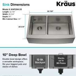 Discount Standart PRO 33" 16 Gauge 40/60 Double Bowl Stainless Steel Farmhouse Kitchen Sink in Stainless Steel Stainless Steel Sinks|Double Bowl Sinks