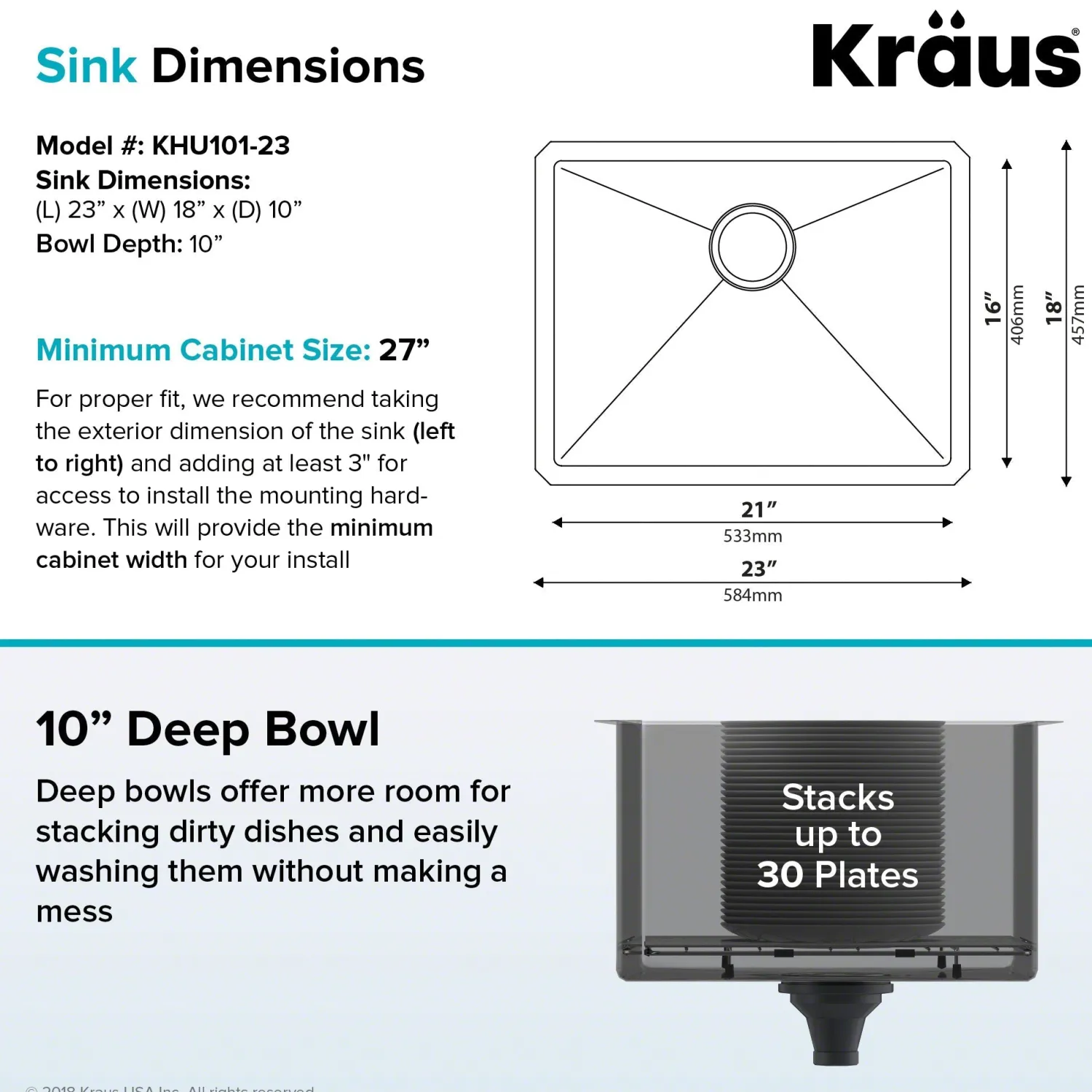 Best Standart PRO 23" 16 Gauge Rectangle Undermount Single Bowl Stainless Steel Kitchen Sink Stainless Steel Sinks|Single Bowl Sinks