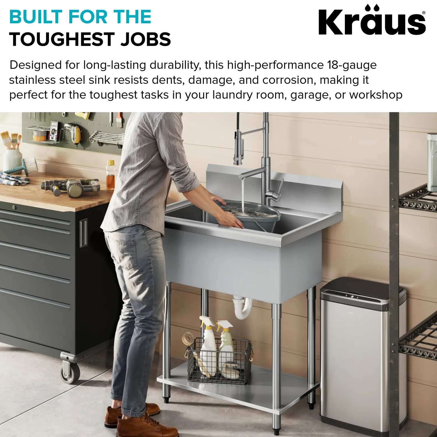 Outlet Standart Pro 32” 18-Gauge Stainless Steel Single Bowl Commercial Style Laundry Utility Sink Kraus Free Standing Utility Sinks|Laundry & Utility Sinks
