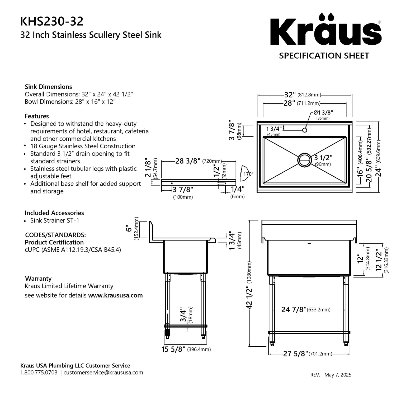Outlet Standart Pro 32” 18-Gauge Stainless Steel Single Bowl Commercial Style Laundry Utility Sink Kraus Free Standing Utility Sinks|Laundry & Utility Sinks