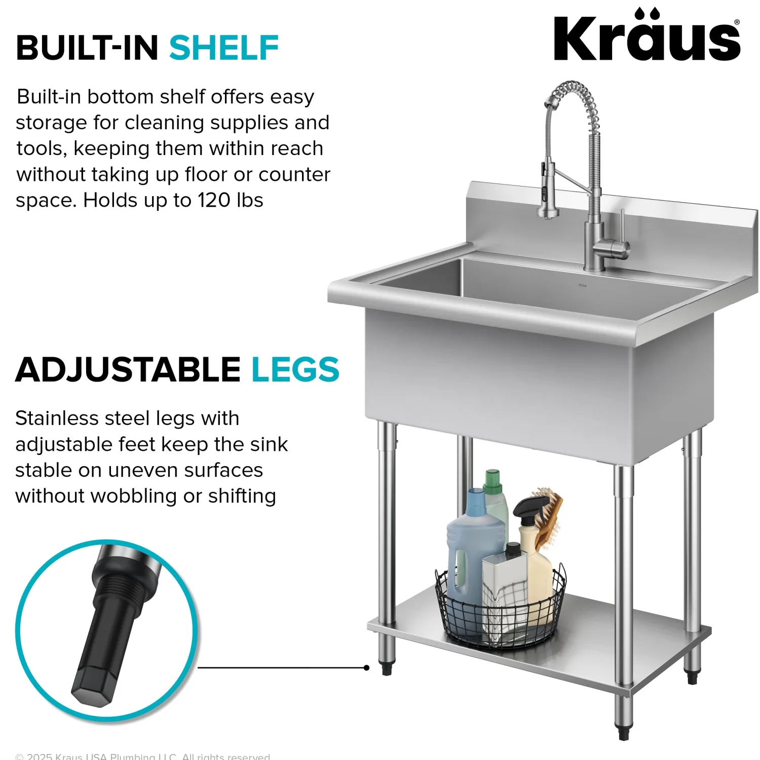 Outlet Standart Pro 32” 18-Gauge Stainless Steel Single Bowl Commercial Style Laundry Utility Sink Kraus Free Standing Utility Sinks|Laundry & Utility Sinks