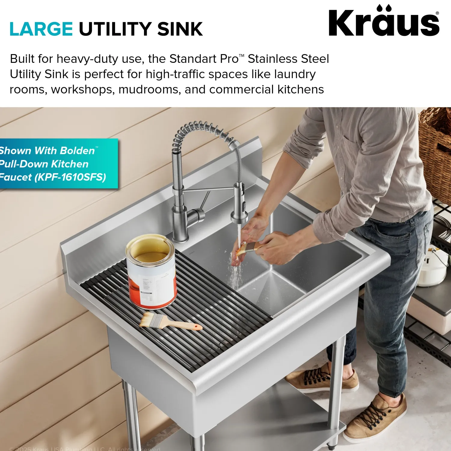 Outlet Standart Pro 32” 18-Gauge Stainless Steel Single Bowl Commercial Style Laundry Utility Sink Kraus Free Standing Utility Sinks|Laundry & Utility Sinks
