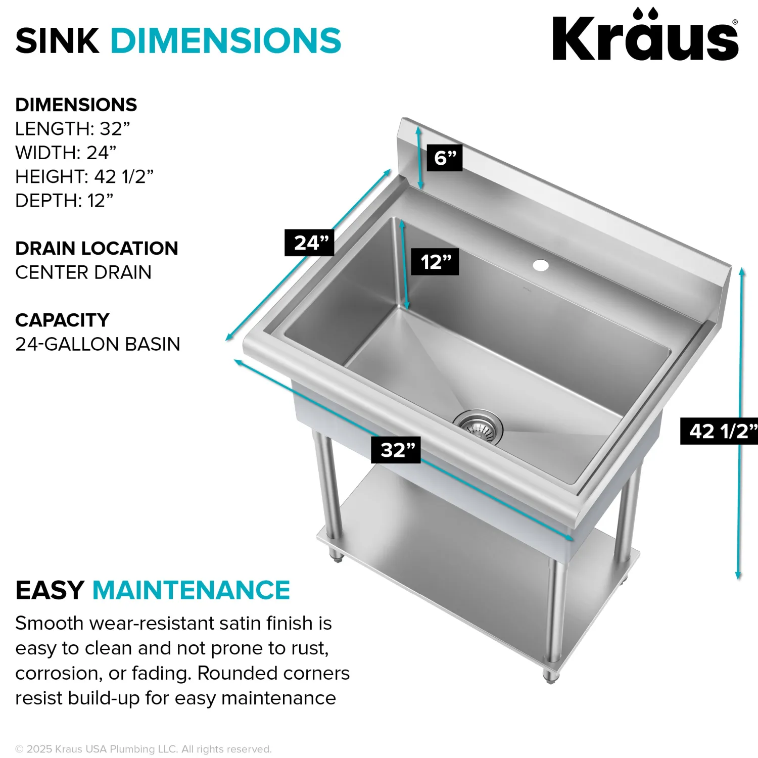 Outlet Standart Pro 32” 18-Gauge Stainless Steel Single Bowl Commercial Style Laundry Utility Sink Kraus Free Standing Utility Sinks|Laundry & Utility Sinks