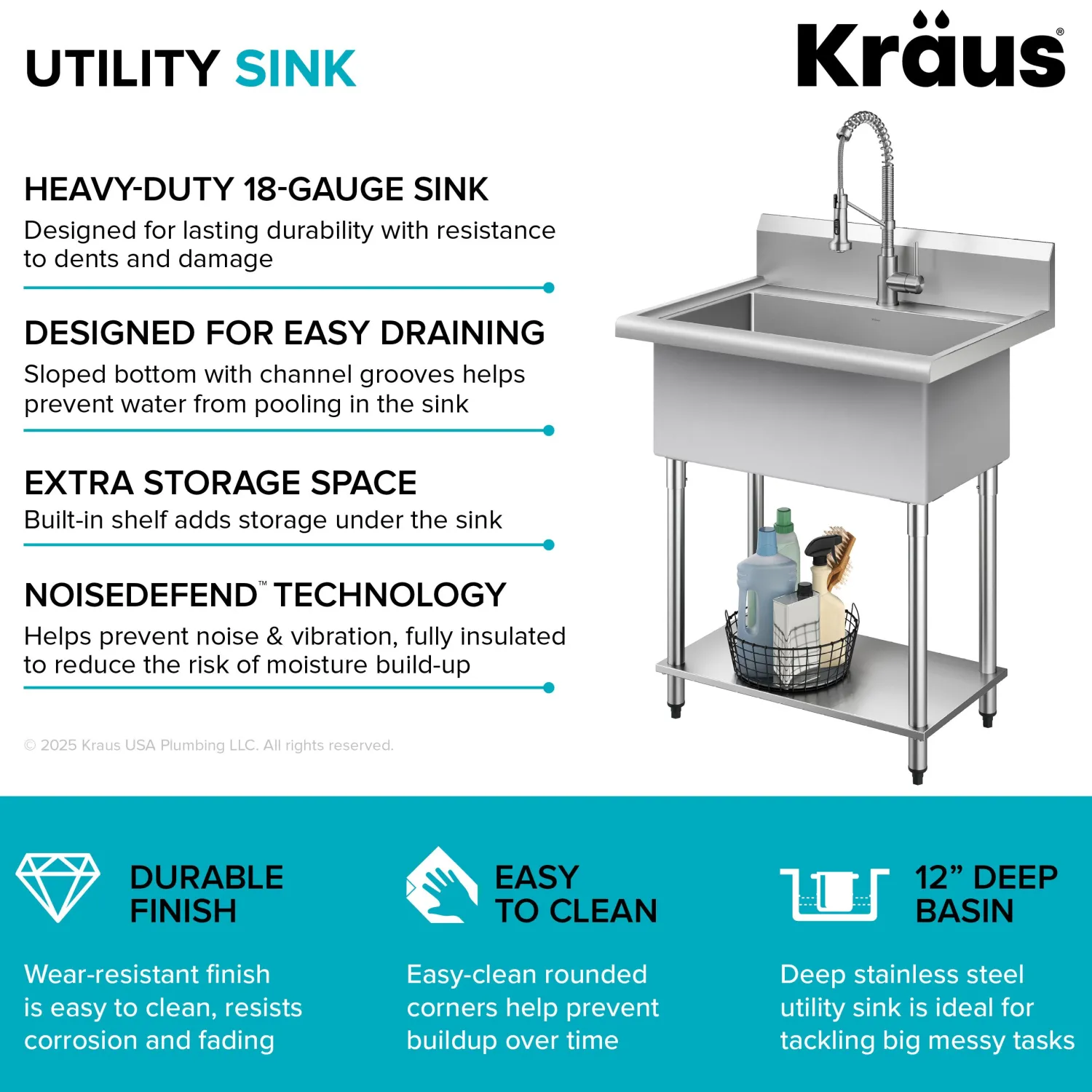 Outlet Standart Pro 32” 18-Gauge Stainless Steel Single Bowl Commercial Style Laundry Utility Sink Kraus Free Standing Utility Sinks|Laundry & Utility Sinks