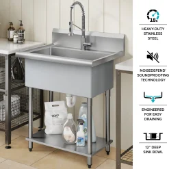 Outlet Standart Pro 32” 18-Gauge Stainless Steel Single Bowl Commercial Style Laundry Utility Sink Kraus Free Standing Utility Sinks|Laundry & Utility Sinks