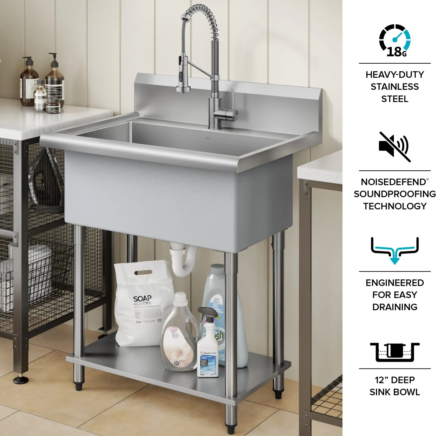 Outlet Standart Pro 32” 18-Gauge Stainless Steel Single Bowl Commercial Style Laundry Utility Sink Kraus Free Standing Utility Sinks|Laundry & Utility Sinks