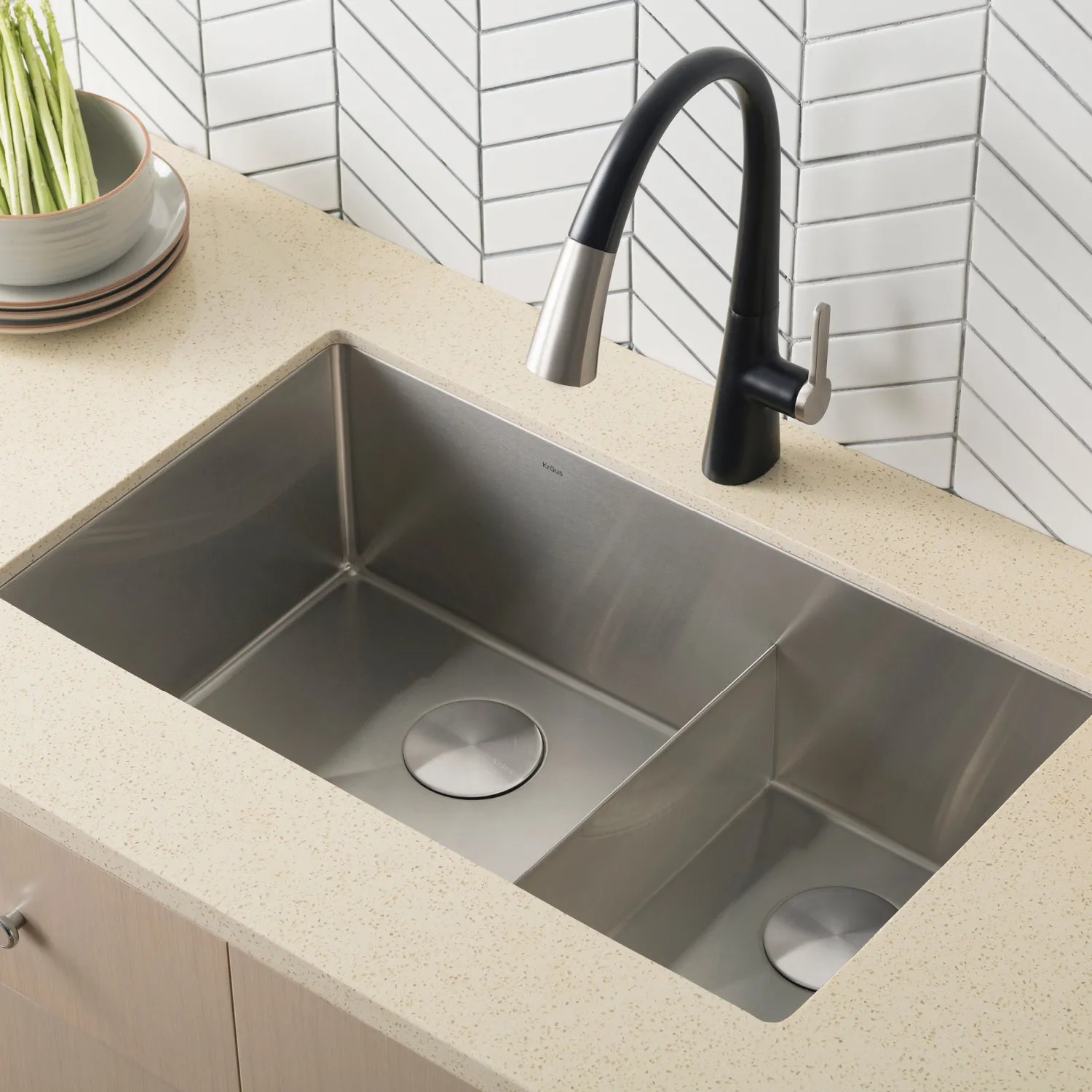 New Standart PRO 32" 16 Gauge Undermount 60/40 Low Divider Double Bowl Stainless Steel Kitchen Sink Stainless Steel Sinks|Double Bowl Sinks