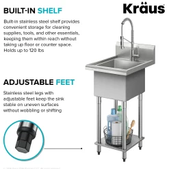 Outlet Standart Pro 19” Wide Stainless Steel Laundry Utility Sink Kraus Free Standing Utility Sinks|Laundry & Utility Sinks