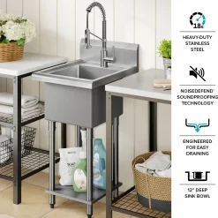 Outlet Standart Pro 19” Wide Stainless Steel Laundry Utility Sink Kraus Free Standing Utility Sinks|Laundry & Utility Sinks