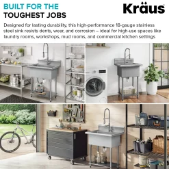 Hot Standart Pro 24” Wide Stainless Steel Laundry Utility Sink Kraus Free Standing Utility Sinks|Laundry & Utility Sinks
