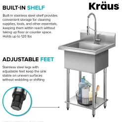 Hot Standart Pro 24” Wide Stainless Steel Laundry Utility Sink Kraus Free Standing Utility Sinks|Laundry & Utility Sinks