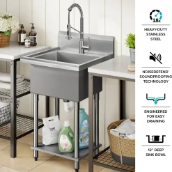 Hot Standart Pro 24” Wide Stainless Steel Laundry Utility Sink Kraus Free Standing Utility Sinks|Laundry & Utility Sinks