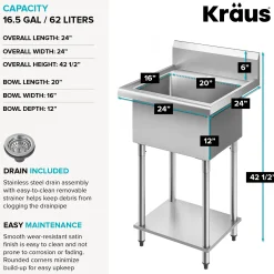Hot Standart Pro 24” Wide Stainless Steel Laundry Utility Sink Kraus Free Standing Utility Sinks|Laundry & Utility Sinks